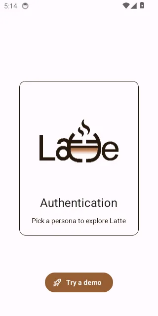 The Latte mobile sign-in screen right after opening the app, with the Try a demo button pinned at the bottom