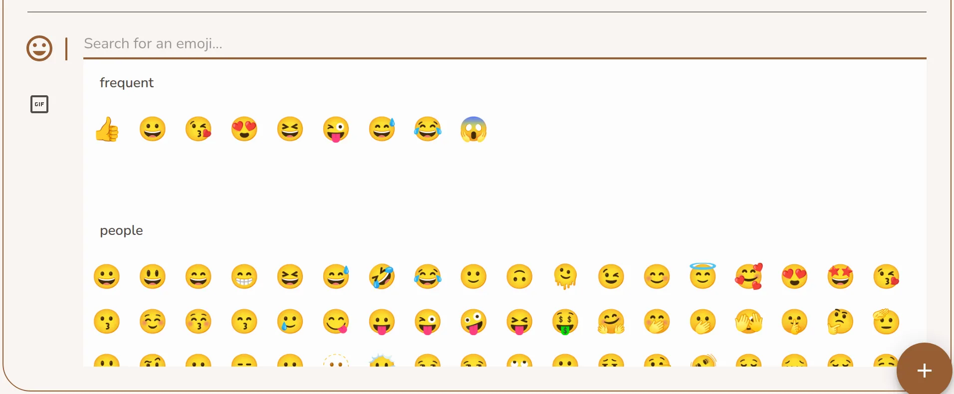 The emoji tab of the emote panel open below the message field, with the emoji search