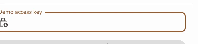The demo key gate: the Demo access key field and Continue button on the sandbox landing page